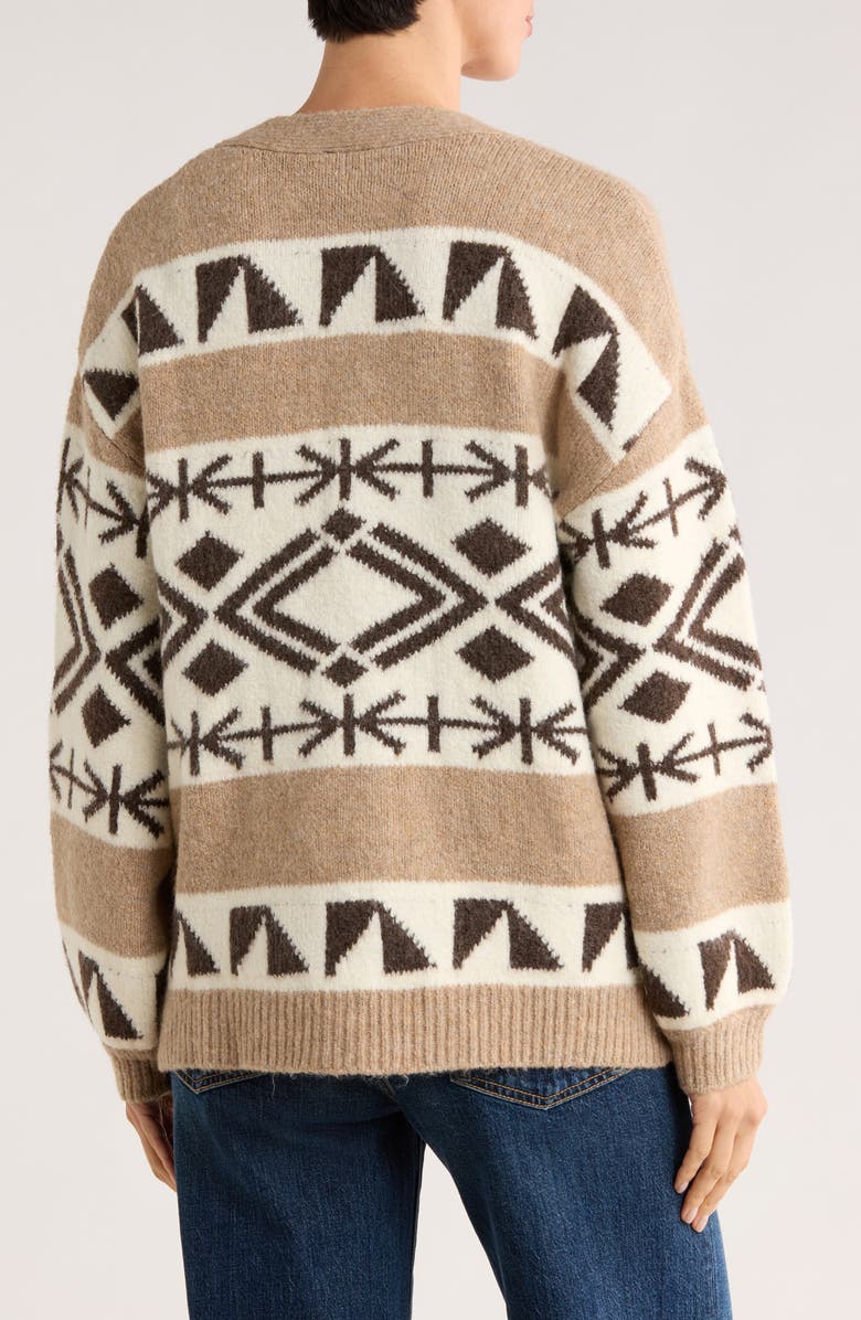 Bobeau Geometric Button Front Cardigan, Alternate, color, Taupe Mix/ Cream