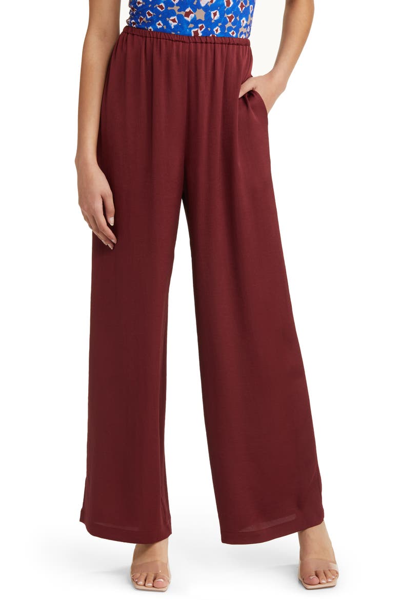 Wide Leg Satin Pants, Main, color, RED GRAPE
