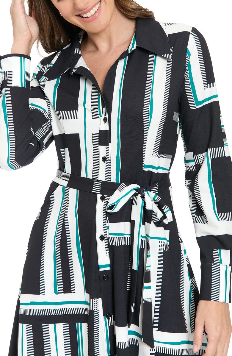 London Times Long Sleeve Shirtdress, Alternate, color, Black/ Green