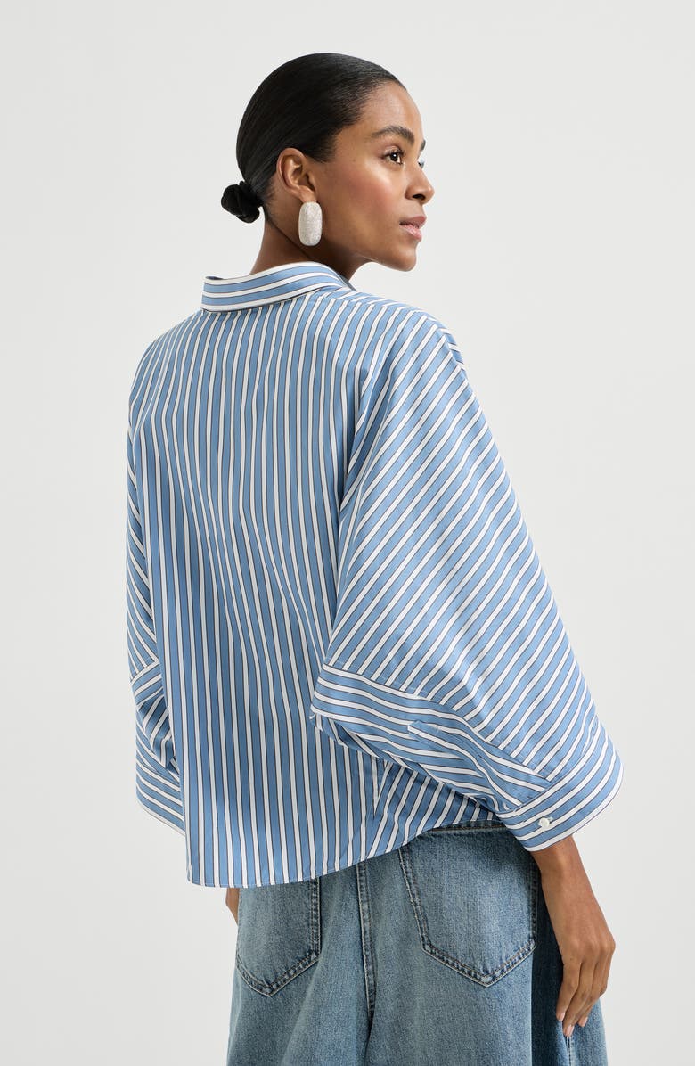 Brunello Cucinelli Striped poplin shirt, Alternate, color, Azure