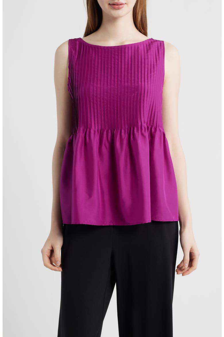 Pleated Silk Sleeveless Top, Main, color, BERRY BLOOM