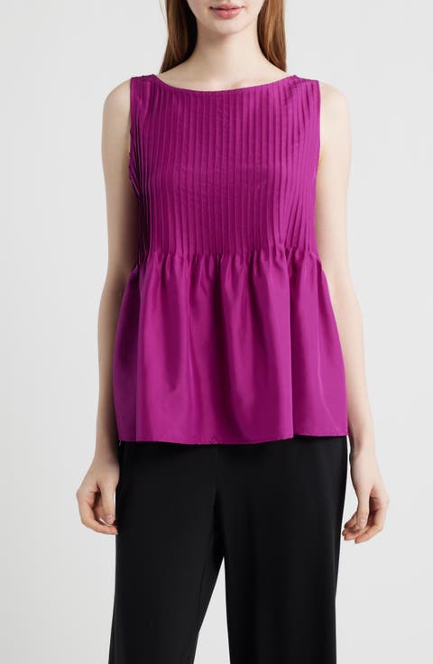 Pleated Silk Sleeveless Top