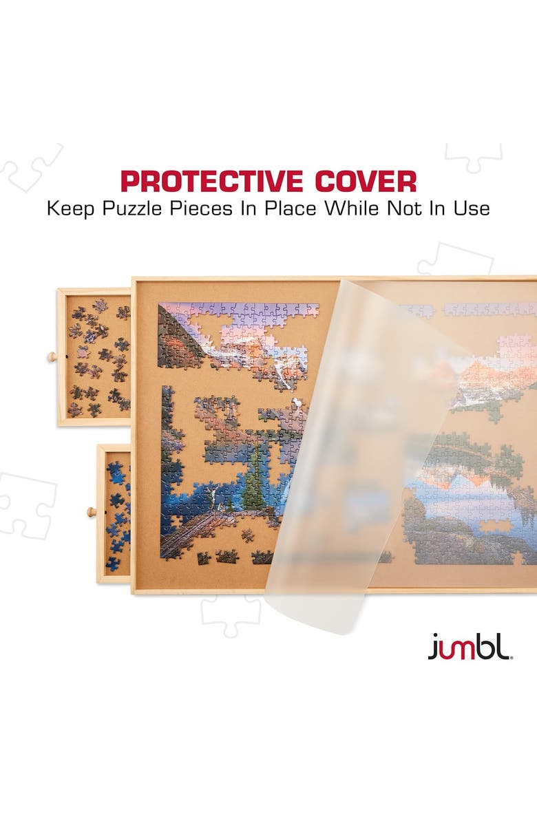 Jumbl 1000-Piece Puzzle Board with Drawers, Foldable Legs & Cover, Wooden Jigsaw Table, Alternate, color, Beige
