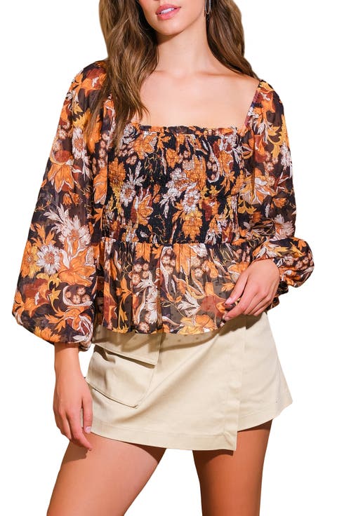 Floral Long Sleeve Peplum Top
