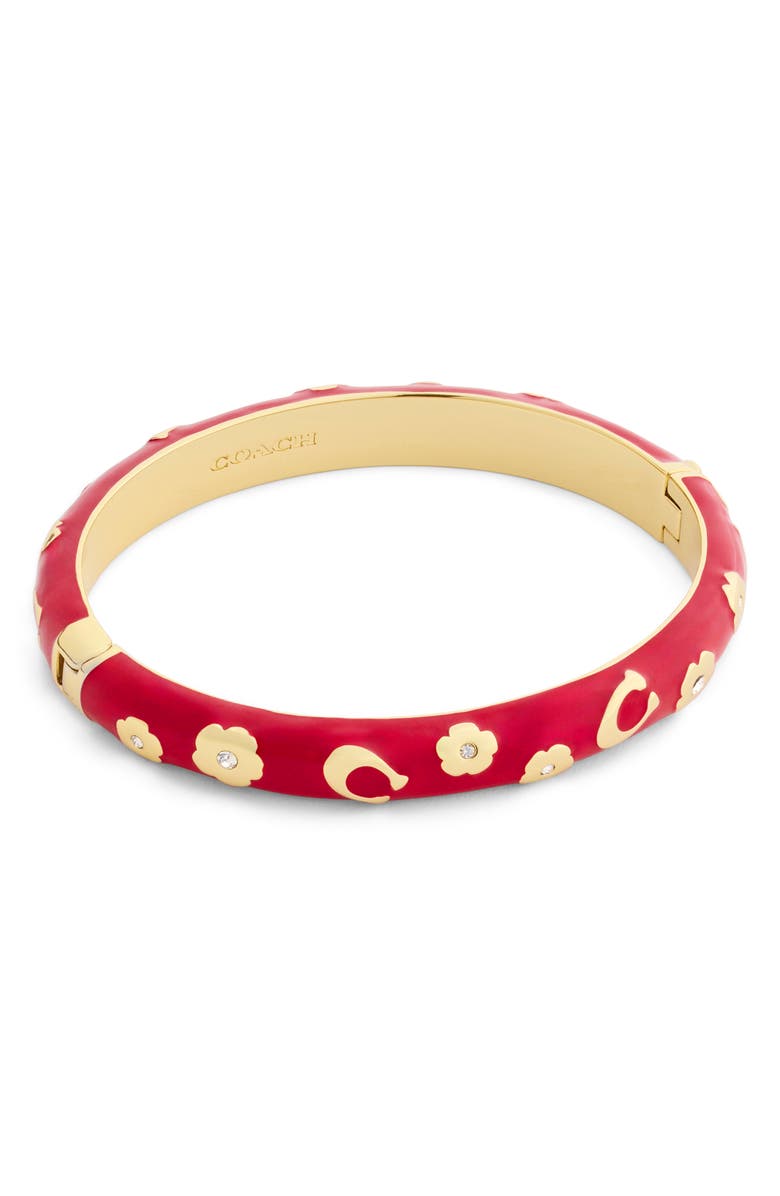 COACH Chubby Floral Enamel Hinged Bangle, Main, color, Red/ Gold