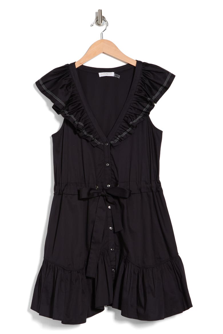 Arsola Ruffle V-Neck Minidress, Alternate, color, BLACK