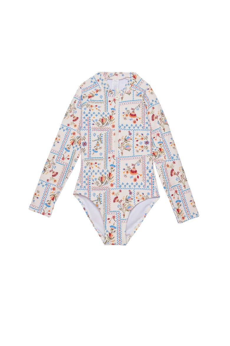 Floral Soul Textured Long Sleeve Zip Front One Piece, Main, color, Multi-Soul