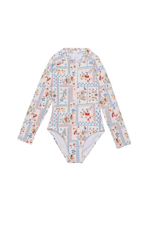 Floral Soul Textured Long Sleeve Zip Front One Piece