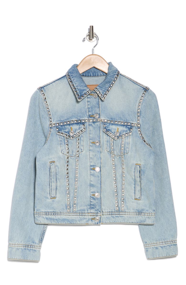 7 For All Mankind Studded Classic Denim Trucker Jacket, Alternate, color, Priscilla