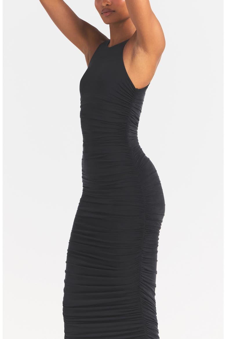 Cupro Jersey Ruched Long Dress, Alternate, color, OBSIDIAN