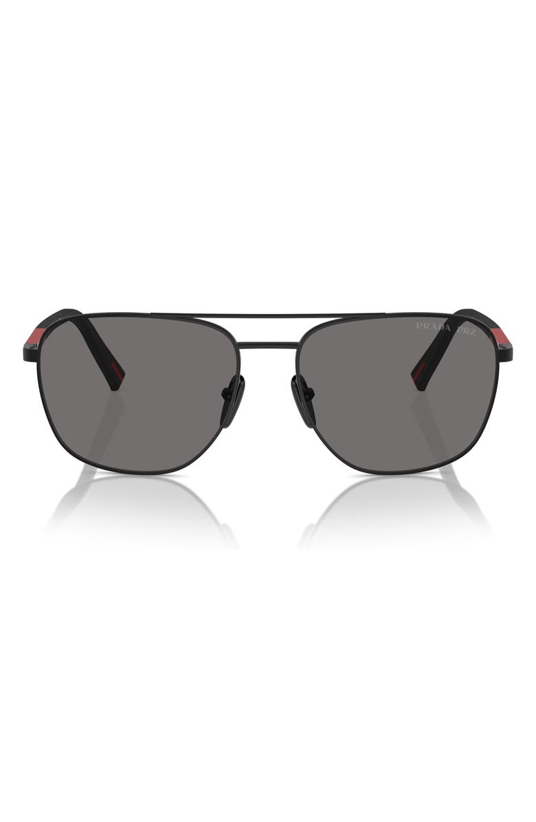 Prada Linea Rossa 60mm Polarized Oval Sunglasses, Main, color, Matte Black