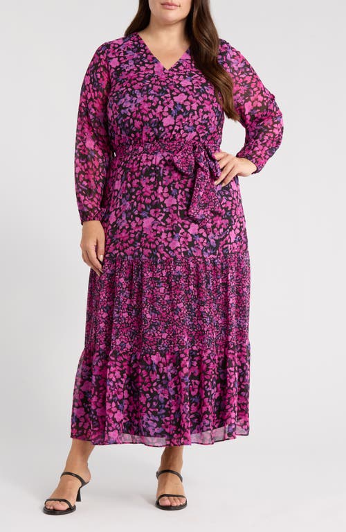 Kasper Floral Long Sleeve Tiered Maxi Dress In Purple