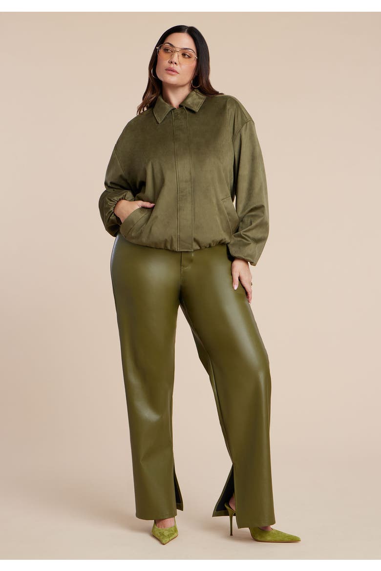 Slit Hem Faux Leather Pant, Alternate, color, BURNT OLIVE