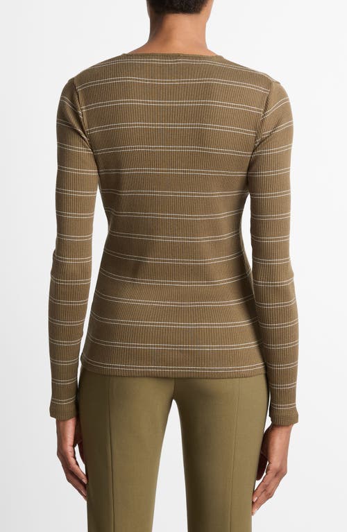 Vince Striped Crewneck Top In Brown