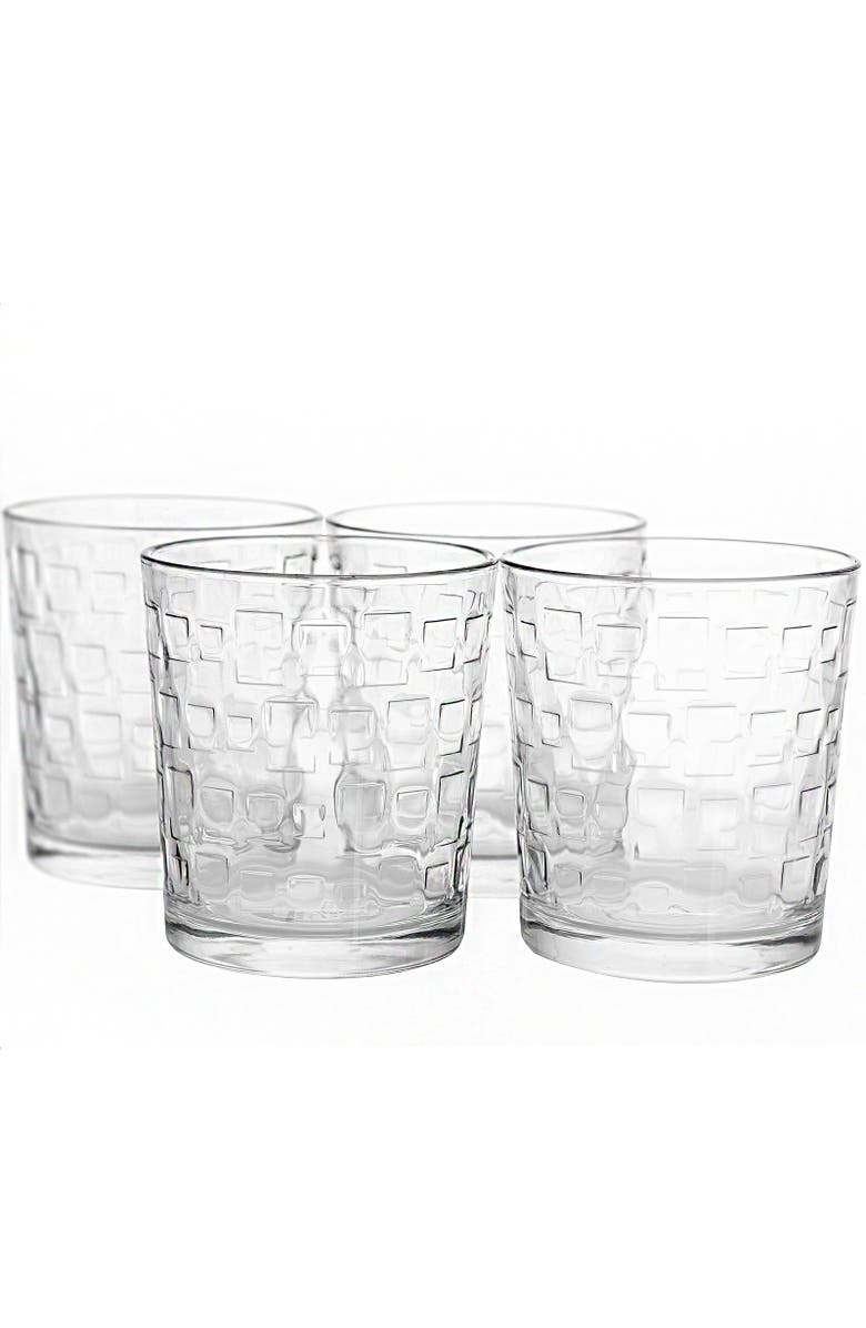 Gibson Home Great Foundations 4-Piece 13 oz. Double Old Fashion Glass Set, Square Pattern, Alternate, color, Clear