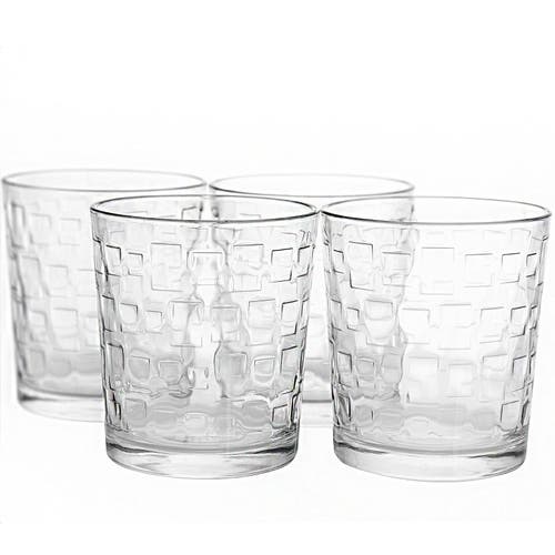 Gibson Home Great Foundations 4-piece 13 Oz. Double Old Fashion Glass Set, Square Pattern In Transparent