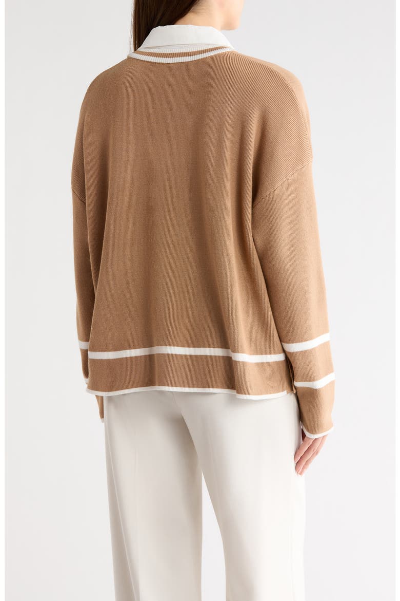 V-Neck Twofer Sweater Top, Alternate, color, GOLDEN CAMEL/ IVORY