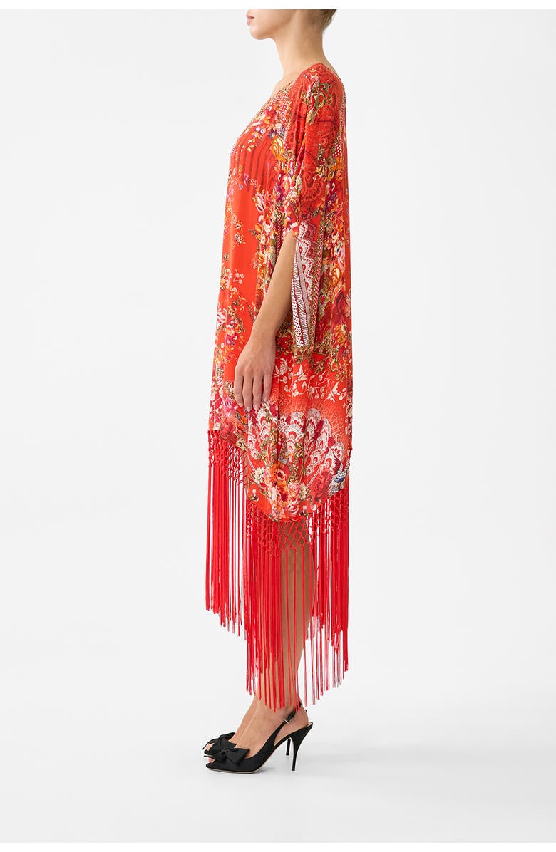 Camilla Short Round Neck Kaftan With Fringing, Alternate, color, Olé Olé