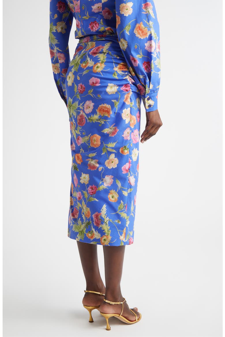 Poppy Print Ruched Pencil Skirt, Alternate, color, BLUEBELL MULTI