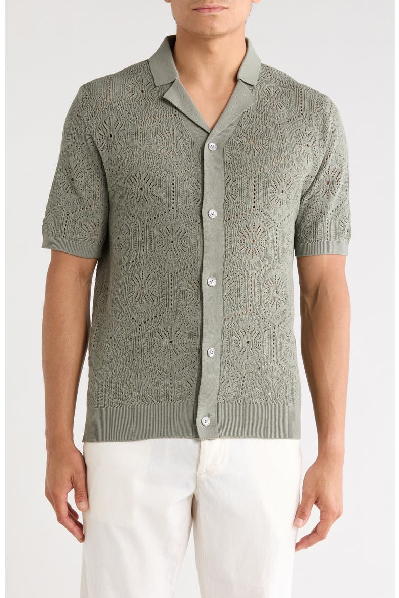 Open Knit Short Sleeve Shirt, Main, color, SAGE GREEN