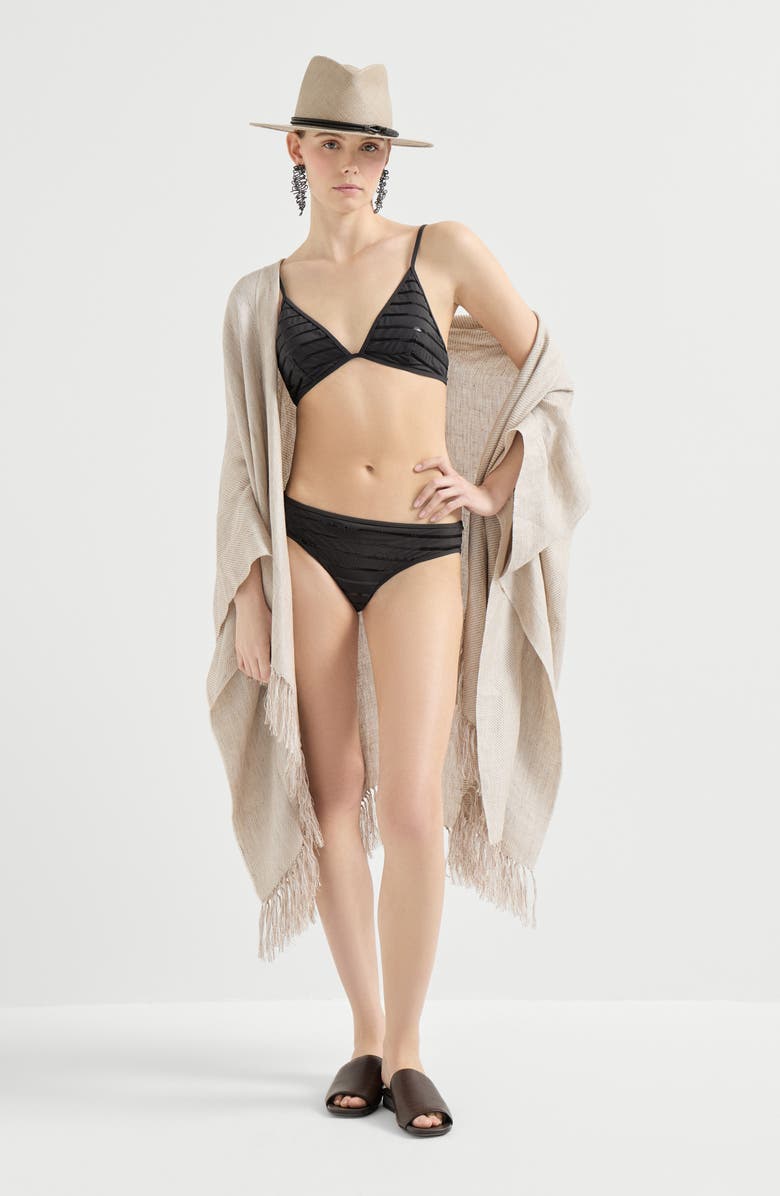 Brunello Cucinelli Dazzling stripes bikini bottoms, Alternate, color, Lignite Grey