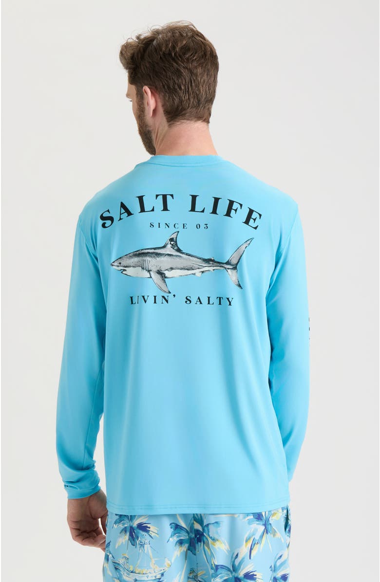 Salt Life Jaws of Steel Long Sleeve Performance Pocket Tee, Alternate, color, Cyan Heather