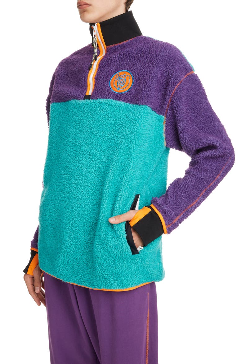 Colorblock Quarter Zip Fleece Pullover, Alternate, color, LIGHT BLUE