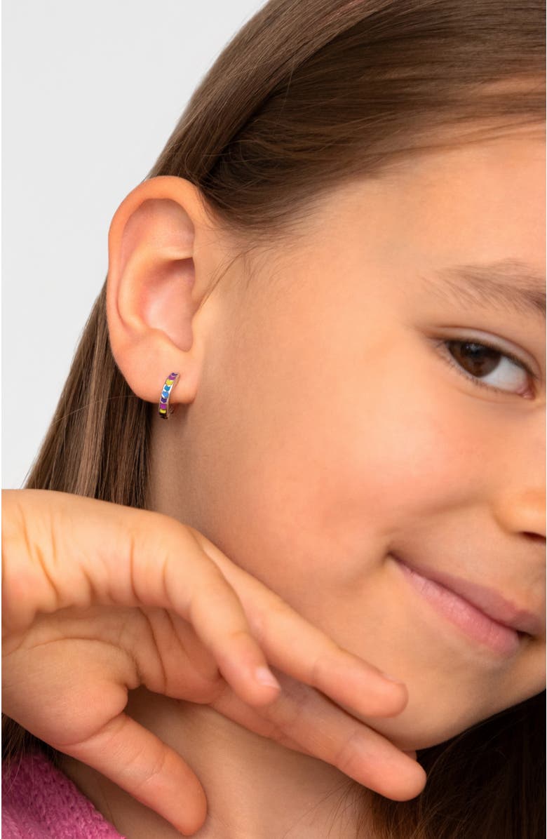 In Season Jewelry Rainbow Enamel Girls Huggie Hoops, Alternate, color, Multi-Color