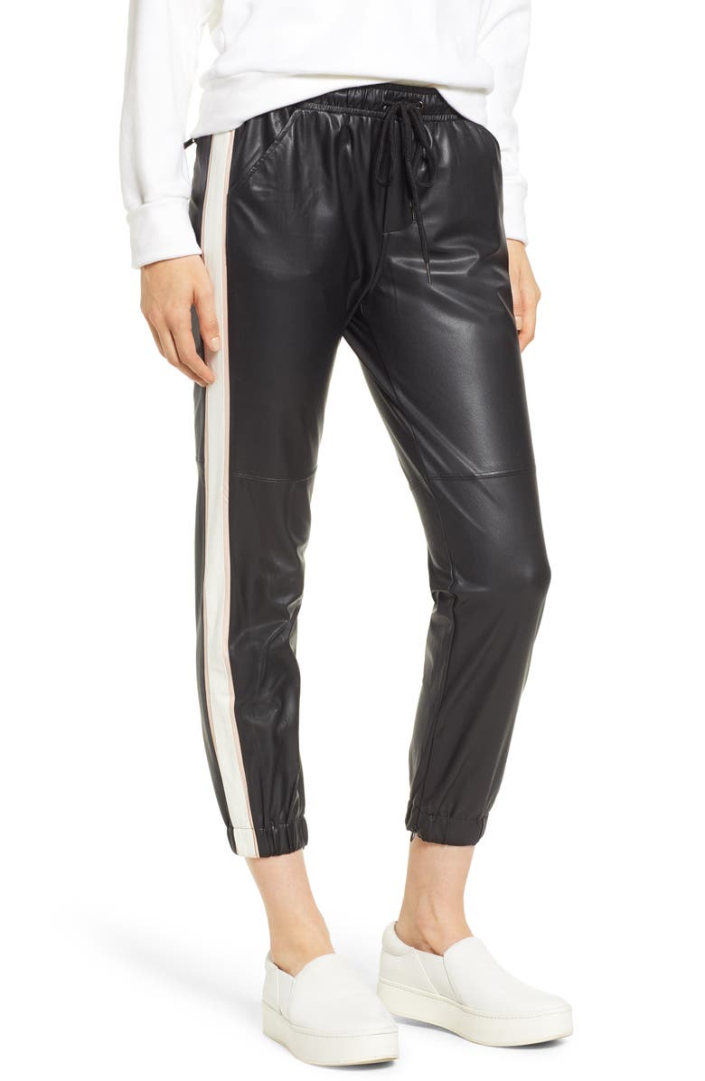 David Lerner Side Stripe Faux Leather Jogger Pants, Main, color,