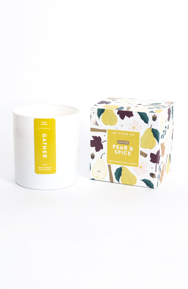 Joy Paper Co. Gather Pear Spice Blend Coconut Soy Candle, Alternate, color, White Glass Tumbler