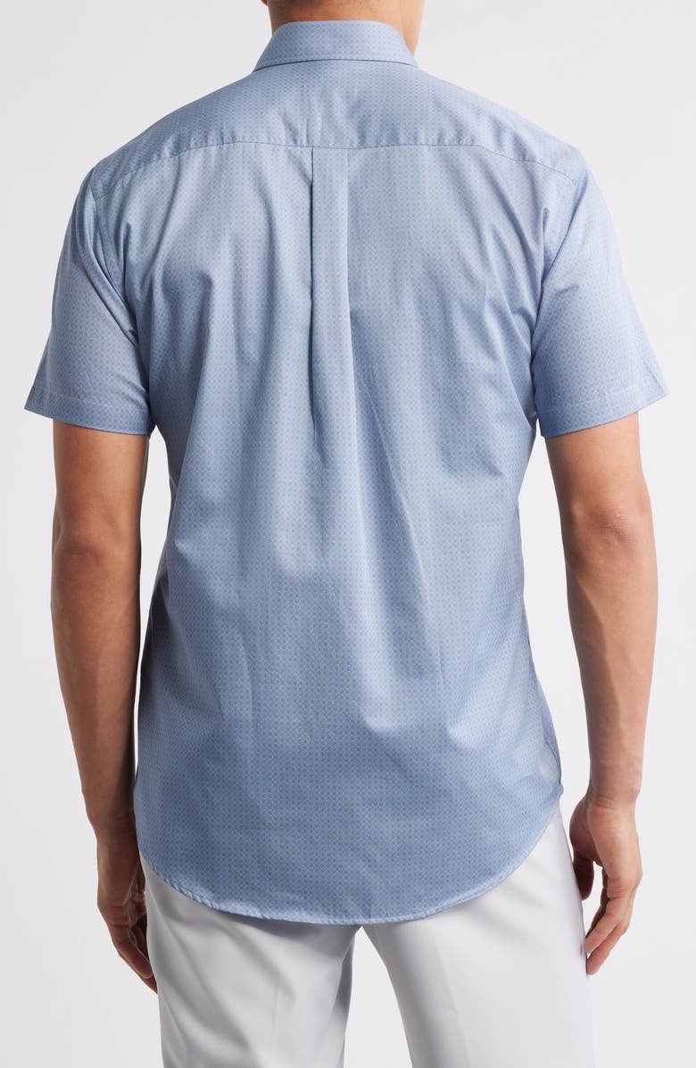 Peter Millar Keith Geometric Print Short Sleeve Button-Down Shirt, Alternate, color, Ruddy Blue