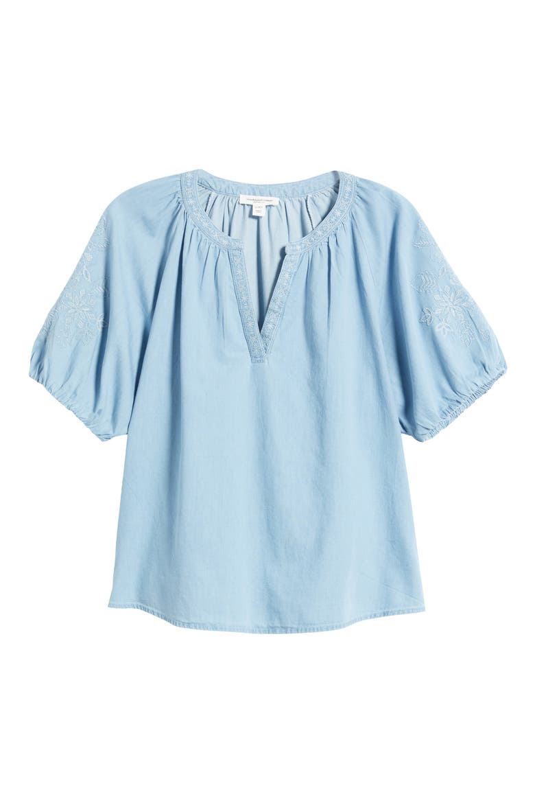 Laurent Embroidered Denim Top, Alternate, color, LIGHT WASH