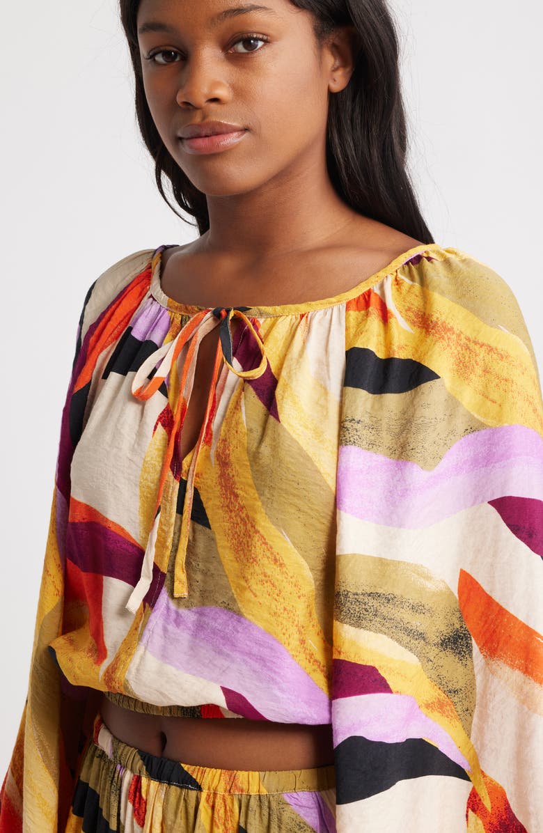 VERO MODA Tilly Long Sleeve Crop Top, Alternate, color, Cloud Dancer Aop Abs