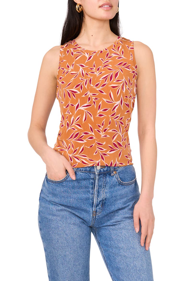 Leaf Print Keyhole Back Tank, Main, color, CHILI