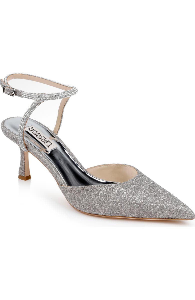 BADGLEY MISCHKA Autumn Pointed Toe Ankle Strap Pump, Main, color, Silver Antique