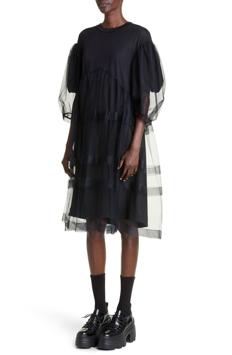 Simone Rocha Puff Sleeve Tiered Tulle Babydoll Dress, Alternate, color,