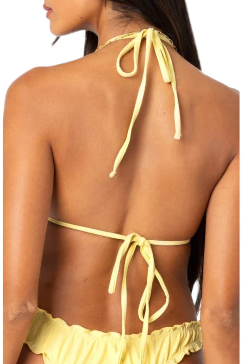 Golden Ruffle Edge Triangle Bikini Top, Alternate, color, YELLOW