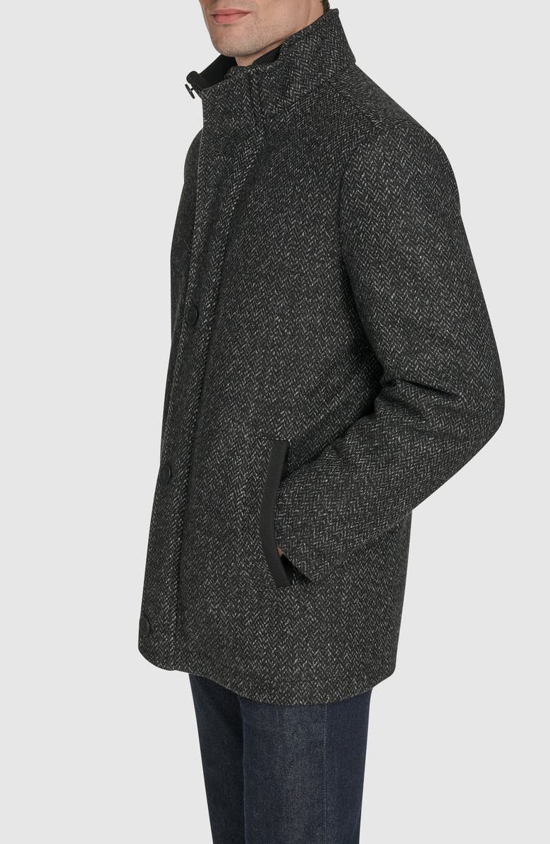 Andrew Marc Dorsey Plaid Wool Blend Car Coat, Alternate, color, Black