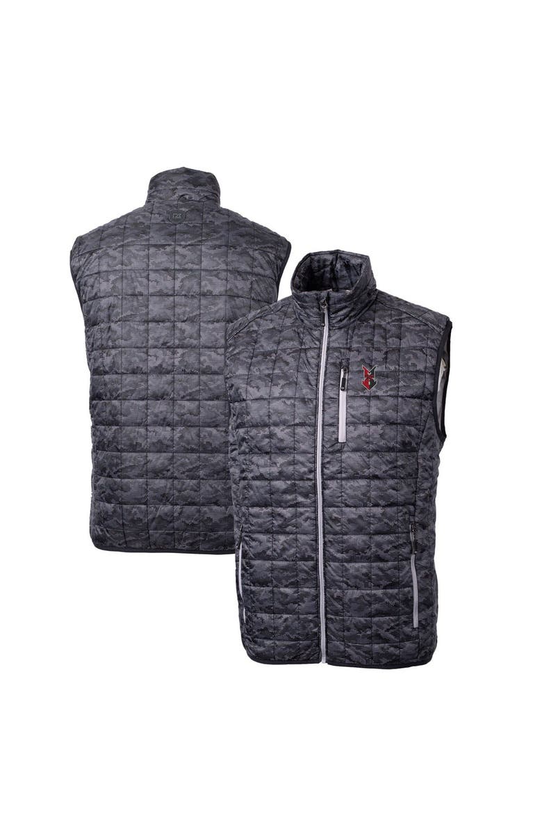 Cutter & Buck Men's Cutter & Buck Black Indianapolis Indians Rainier PrimaLoft Eco Insulated Full-Zip Printed Puffer Vest, Main, color, 