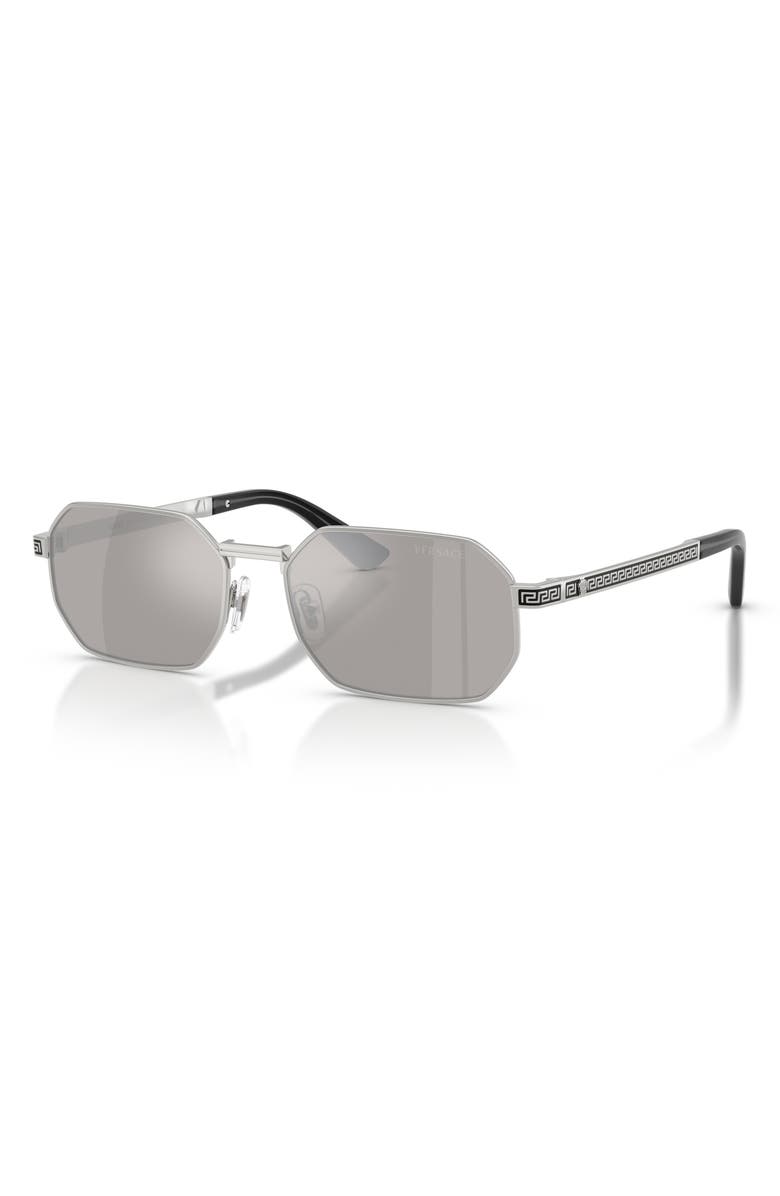 Versace 54mm Rectangular Sunglasses, Alternate, color, Silver / Grey Mirror Silver