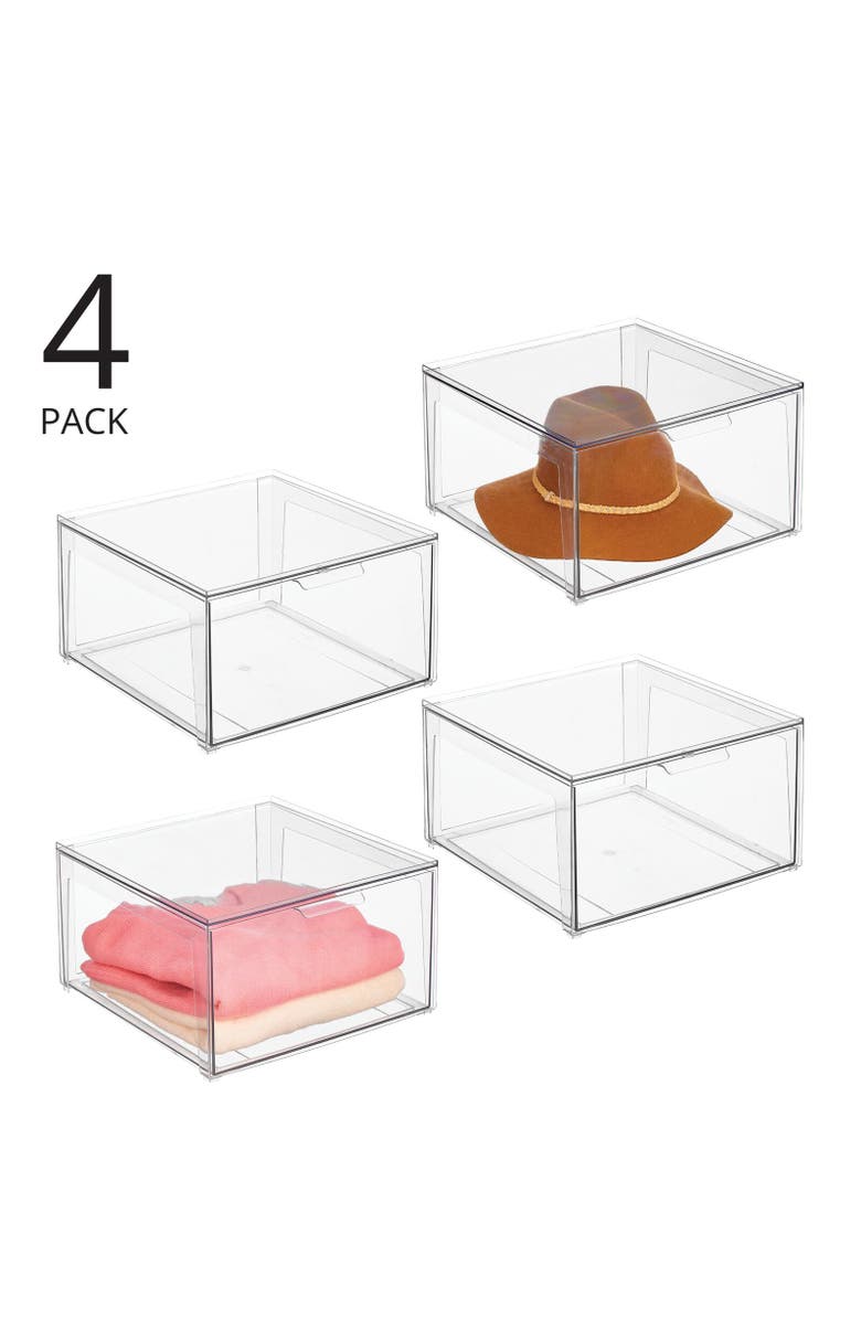 mDesign Plastic Stacking Closet Storage Organizer Bin with Drawer, 14 x 14 x 8 - 4 Pack, Alternate, color, 