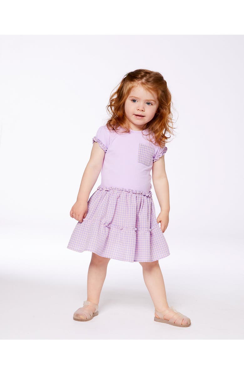 Deux par Deux Baby Girl's Bi-Material Dress With Ruffle Gingham Skirt Lilac And White, Alternate, color, Lilac And White