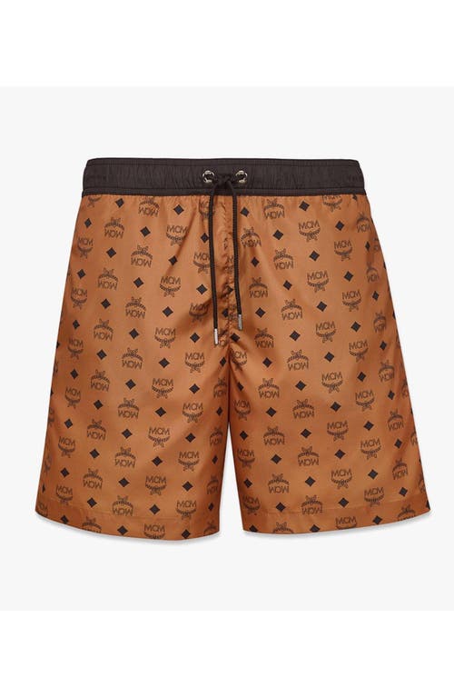 Mcm Monogram Print Swim Trunks In Cognac