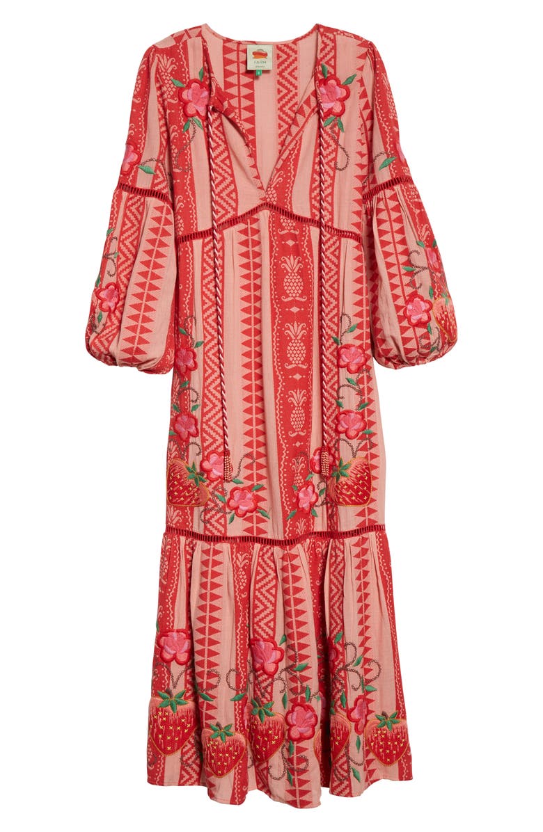 FARM Rio Embroidered Jacquard Long Sleeve Tiered Cotton Maxi Dress, Alternate, color, 
