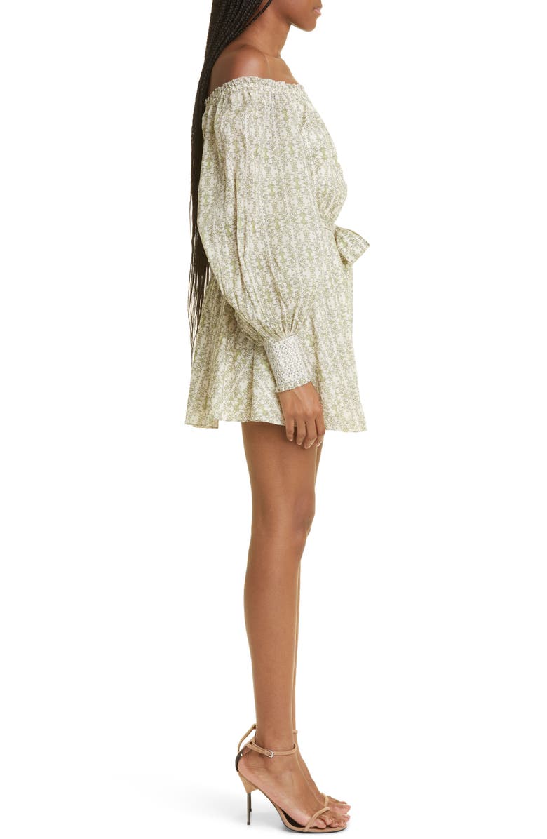Alice + Olivia Mary Print Off the Shoulder Long Sleeve Cotton Dress, Alternate, color, 