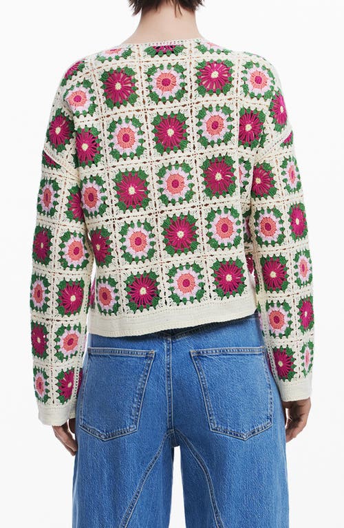 Desigual Cotton Blend Crochet Cardigan In White