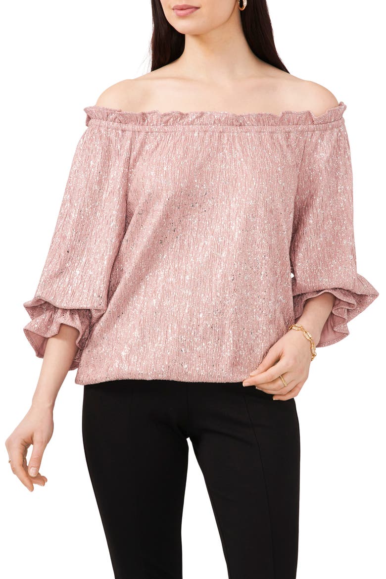 Metallic Off the Shoulder Blouse, Main, color, MAUVE/SILVER