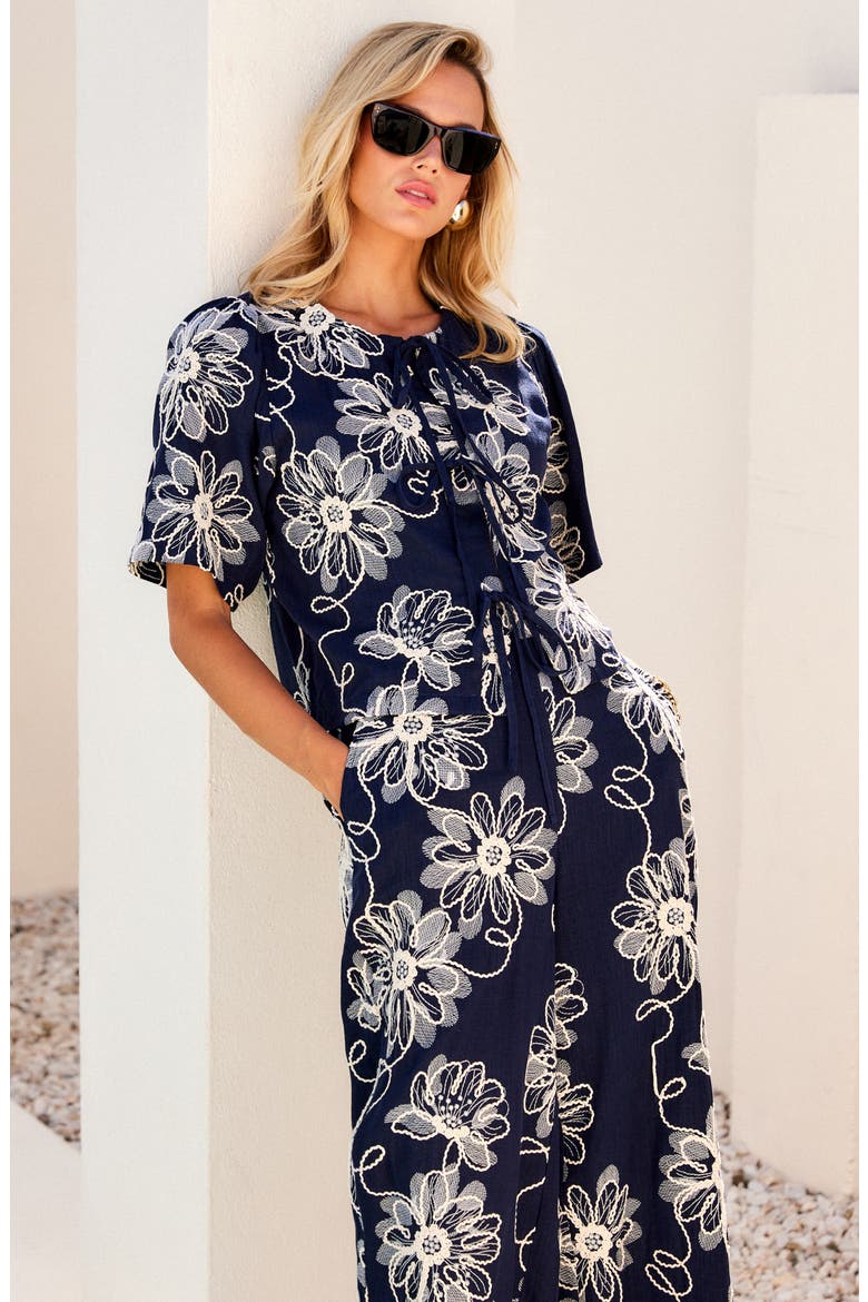 Nadine Floral Embroidery Woven Shirt, Alternate, color, NAVY