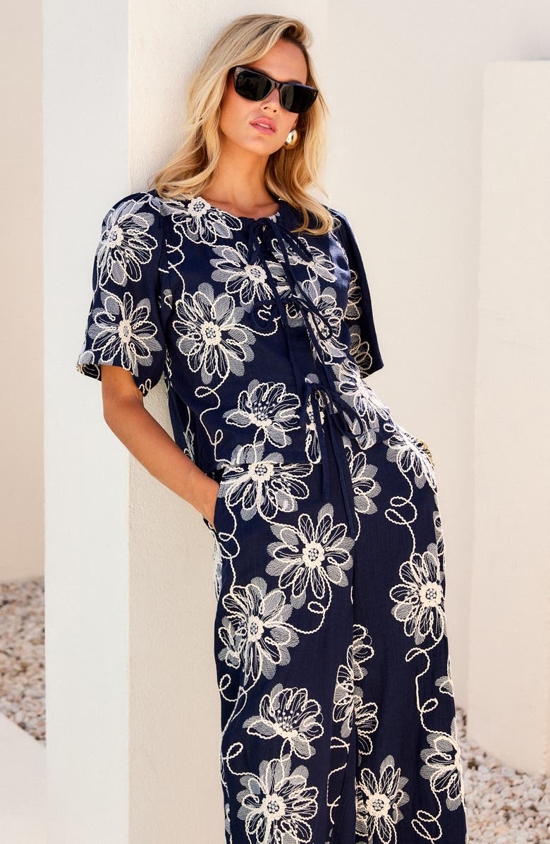 FIFTEEN TWENTY Nadine Floral Embroidery Woven Shirt, Alternate, color, Navy