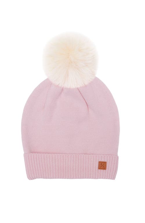 Northern Classics Knit Winter Hat With Faux Fur Pom In Pink